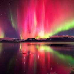 Lueur colorée dans le ciel islandais nocturne