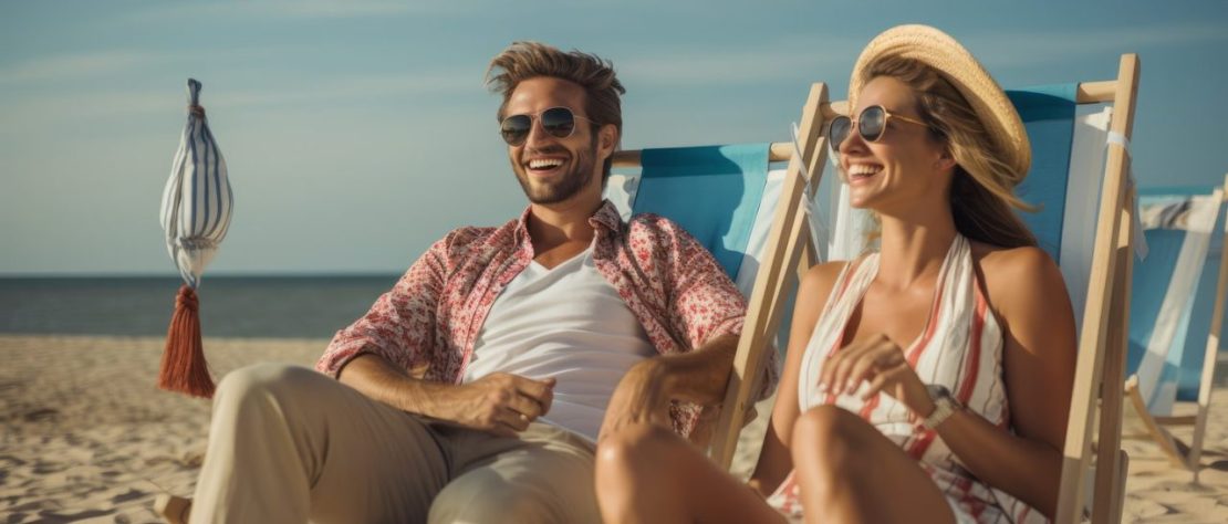 Voyageurs profitant d’une plage ensoleillée pendant leurs vacances en mai.